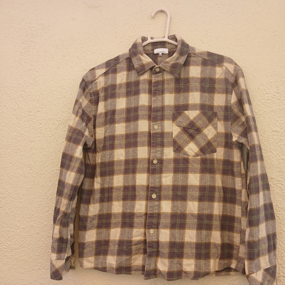 WeWoreWhat Plaid Button Down Shirt - Brown and Cream